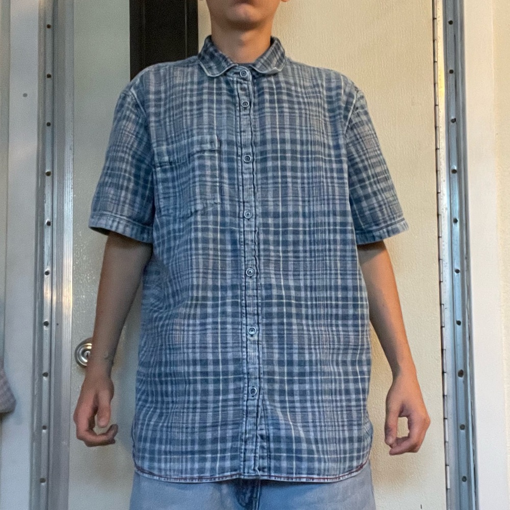 Men's Blue Plaid Short Sleeve Shirt